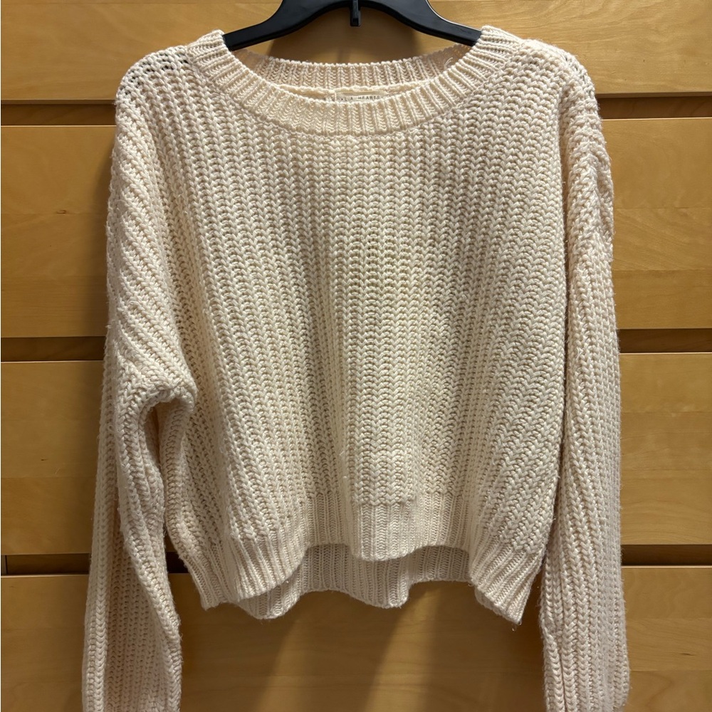 LA Hearts Cream Cropped Knit Sweater